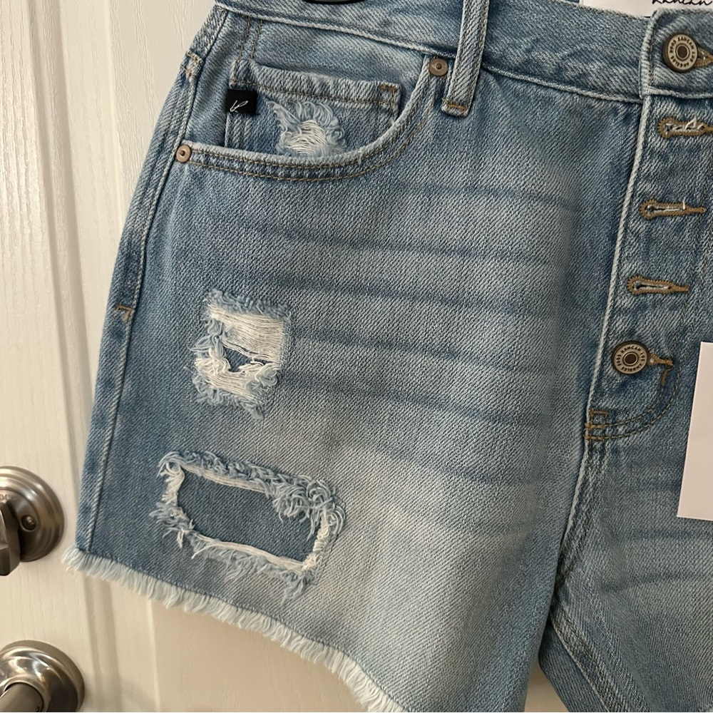 Kancan Tilda High Rise Distressed Button Fly Denim Shorts - Picture 5 of 10